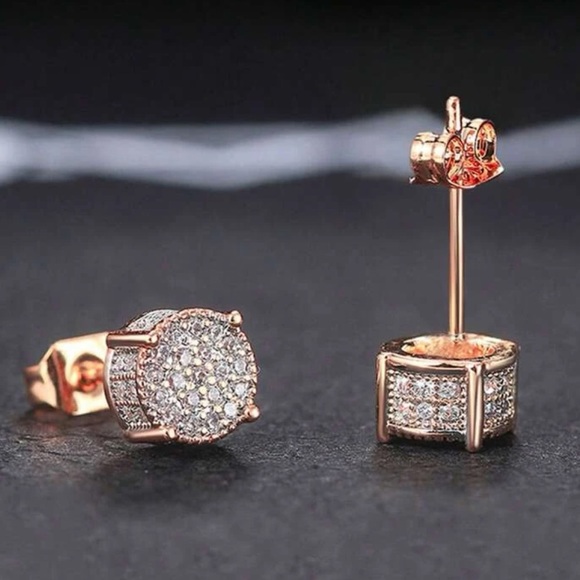 Rose Gold Cubic Zirconia Stud Earrings - Picture 2 of 5